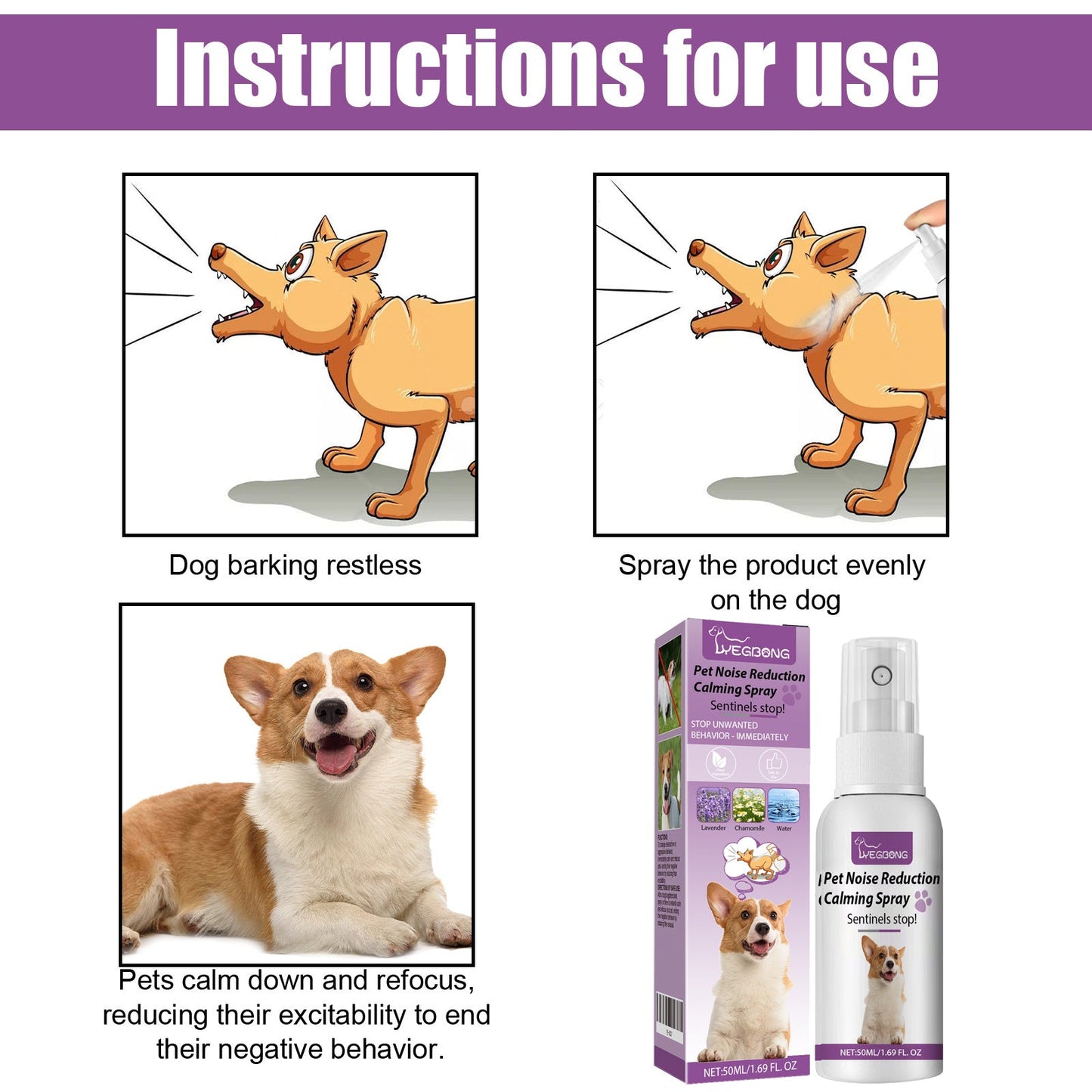 Pet Noise Reduction Calming Spray, Prevent Stress Soothe Pet Calm Mood Reduce Pet Noise Spray